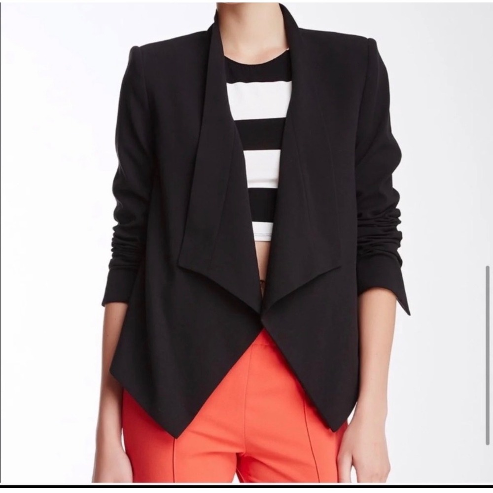 BCBGMAXAZRIA‎ Abree Black Draped Open Front Blazer SRX4E745 Womens Medium